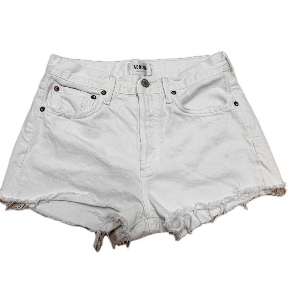 AGOLDE Parker High Rise Cut Off Jean Shorts White Swapmeet 25